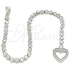 Pulsera Elegante 03.286.0003.08 Plata Rodinada, Diseño de Corazón, con Zirconia Cubica Blanca, Pulido, Rodinado (Grosor 04 MM, 8 Pulgadas de Largo)