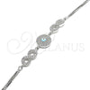 Pulsera Elegante 03.286.0008.07 Plata Rodinada, Diseño de Infinito y Ojo Griego, con Zirconia Cubica Blanca, Esmaltado Turquesa, Rodinado (Grosor 02 MM, 7 Pulgadas de Largo)