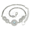 Pulsera Elegante 03.286.0008.07 Plata Rodinada, Diseño de Infinito y Ojo Griego, con Zirconia Cubica Blanca, Esmaltado Turquesa, Rodinado (Grosor 02 MM, 7 Pulgadas de Largo)