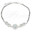 Pulsera Elegante 03.286.0008.07 Plata Rodinada, Diseño de Infinito y Ojo Griego, con Zirconia Cubica Blanca, Esmaltado Turquesa, Rodinado (Grosor 02 MM, 7 Pulgadas de Largo)