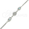 Pulsera Elegante 03.286.0009.07 Plata Rodinada, Diseño de Ojo Griego, con Micro Pave Blanca y Zirconia Cubica Blanca, Esmaltado Turquesa, Rodinado (Grosor 02 MM, 7 Pulgadas de Largo)
