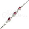 Pulsera Elegante 03.286.0014.2.07 Plata Rodinada, con Zirconia Cubica Rubi y Blanca, Pulido, Rodinado (Grosor 02 MM, 7 Pulgadas de Largo)