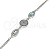 Pulsera Elegante 03.286.0026.07 Plata Rodinada, Diseño de Ojo Griego, con Zirconia Cubica Zafiro Azul y Blanca, Esmaltado Turquesa, Rodinado (Grosor 02 MM, 7 Pulgadas de Largo)