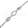 Pulsera Elegante 03.286.0030.07 Plata Rodinada, Diseño de Mano de Dios y Ojo Griego, con Zirconia Cubica Blanca, Esmaltado Turquesa, Rodinado (Grosor 02 MM, 7 Pulgadas de Largo)