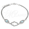 Pulsera Elegante 03.286.0030.07 Plata Rodinada, Diseño de Mano de Dios y Ojo Griego, con Zirconia Cubica Blanca, Esmaltado Turquesa, Rodinado (Grosor 02 MM, 7 Pulgadas de Largo)