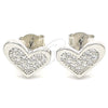 Arete Dormilona 02.336.0123 Plata Rodinada, Diseño de Corazón, con Zirconia Cubica Blanca, Pulido, Rodinado