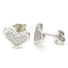 Arete Dormilona 02.336.0123 Plata Rodinada, Diseño de Corazón, con Zirconia Cubica Blanca, Pulido, Rodinado