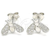 Arete Dormilona 02.336.0129 Plata Rodinada, Diseño de Abeja, con Zirconia Cubica Blanca, Pulido, Rodinado