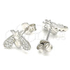 Arete Dormilona 02.336.0129 Plata Rodinada, Diseño de Abeja, con Zirconia Cubica Blanca, Pulido, Rodinado