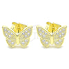 Arete Dormilona 02.336.0130.2 Plata Rodinada, Diseño de Mariposa, con Micro Pave Blanca, Pulido, Tono Dorado