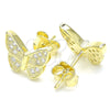 Arete Dormilona 02.336.0130.2 Plata Rodinada, Diseño de Mariposa, con Micro Pave Blanca, Pulido, Tono Dorado