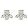 Arete Dormilona 02.336.0131 Plata Rodinada, Diseño de Abeja, con Zirconia Cubica Blanca, Pulido, Rodinado