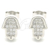 Arete Dormilona 02.336.0132 Plata Rodinada, Diseño de Mano de Dios, con Micro Pave Blanca, Pulido, Rodinado