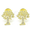 Arete Dormilona 02.336.0051.2 Plata Rodinada, Diseño de Ãrbol, con Micro Pave Blanca, Pulido, Tono Dorado