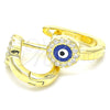 Argolla Huggie 02.336.0136.2.12 Plata Rodinada, Diseño de Ojo Griego, con Zirconia Cubica Blanca, Esmaltado Azul, Tono Dorado