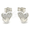 Arete Dormilona 02.336.0139 Plata Rodinada, Diseño de Corazón, con Micro Pave Blanca, Pulido, Rodinado