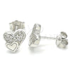 Arete Dormilona 02.336.0139 Plata Rodinada, Diseño de Corazón, con Micro Pave Blanca, Pulido, Rodinado