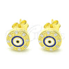 Arete Dormilona 02.336.0151.2 Plata Rodinada, Diseño de Ojo Griego, con Micro Pave Blanca, Esmaltado Azul, Tono Dorado