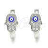 Argolla Huggie 02.336.0155.12 Plata Rodinada, Diseño de Mano de Dios y Ojo Griego, con Zirconia Cubica Blanca, Esmaltado Azul, Rodinado
