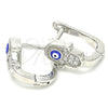 Argolla Huggie 02.336.0155.12 Plata Rodinada, Diseño de Mano de Dios y Ojo Griego, con Zirconia Cubica Blanca, Esmaltado Azul, Rodinado