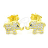 Arete Dormilona 02.336.0030.2 Plata Rodinada, Diseño de Elefante, con Micro Pave Blanca y Negro, Pulido, Tono Dorado