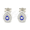 Arete Dormilona 02.336.0156 Plata Rodinada, Diseño de Ojo Griego y Gota, con Micro Pave Blanca, Esmaltado Azul, Rodinado