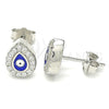 Arete Dormilona 02.336.0156 Plata Rodinada, Diseño de Ojo Griego y Gota, con Micro Pave Blanca, Esmaltado Azul, Rodinado
