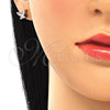 Arete Dormilona 02.336.0160 Plata Rodinada, Diseño de Mariposa, con Micro Pave Blanca, Pulido, Rodinado