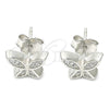 Arete Dormilona 02.336.0160 Plata Rodinada, Diseño de Mariposa, con Micro Pave Blanca, Pulido, Rodinado
