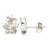 Arete Dormilona 02.336.0160 Plata Rodinada, Diseño de Mariposa, con Micro Pave Blanca, Pulido, Rodinado