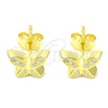 Arete Dormilona 02.336.0160.2 Plata Rodinada, Diseño de Mariposa, con Micro Pave Blanca, Pulido, Tono Dorado