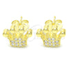 Arete Dormilona 02.336.0173.2 Plata Rodinada, Diseño de Corona, con Zirconia Cubica Blanca, Pulido, Tono Dorado