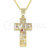 Dije Religioso 05.351.0058 Oro Laminado, Diseño de Cruz y Búho, con Granate and Blanca Cristal, Pulido, Tres Tonos