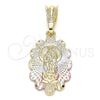 Dije Religioso 05.351.0066 Oro Laminado, Diseño de Guadalupe, Pulido, Tres Tonos