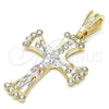 Dije Religioso 05.351.0069 Oro Laminado, Diseño de Crucifijo, con Blanca Cristal, Pulido, Tres Tonos