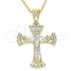 Dije Religioso 05.351.0069 Oro Laminado, Diseño de Crucifijo, con Blanca Cristal, Pulido, Tres Tonos