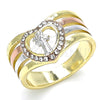 Anillo Multi Piedra 01.253.0028.07 Oro Laminado, Diseño de San Benito y Corazón, con Blanca Cristal, Pulido, Tres Tonos (Size 7)