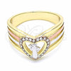 Anillo Multi Piedra 01.253.0028.09 Oro Laminado, Diseño de San Benito y Corazón, con Blanca Cristal, Pulido, Tres Tonos (Size 9)