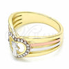 Anillo Multi Piedra 01.253.0028.09 Oro Laminado, Diseño de San Benito y Corazón, con Blanca Cristal, Pulido, Tres Tonos (Size 9)