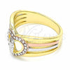 Anillo Multi Piedra 01.253.0029.07 Oro Laminado, Diseño de San Judas y Corazón, con Blanca Cristal, Pulido, Tres Tonos (Size 7)