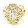 Anillo Elegante 01.253.0030.09 Oro Laminado, Diseño de San Benito, Pulido, Tres Tonos (Size 9)