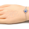 Pulsera Elegante 03.336.0061.08 Plata Rodinada, Diseño de Mano de Dios y Ojo Griego, con Micro Pave Blanca, Esmaltado Azul, Rodinado (Grosor 01 MM, 8 Pulgadas de Largo)