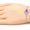 Pulsera Elegante 03.336.0072.07 Plata Rodinada, Diseño de Mano de Dios y Ojo Griego, con Micro Pave Blanca, Esmaltado Azul, Rodinado (Grosor 01 MM, 7 Pulgadas de Largo)