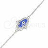 Pulsera Elegante 03.336.0072.07 Plata Rodinada, Diseño de Mano de Dios y Ojo Griego, con Micro Pave Blanca, Esmaltado Azul, Rodinado (Grosor 01 MM, 7 Pulgadas de Largo)