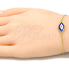 Pulsera Elegante 03.336.0073.2.07 Plata Rodinada, Diseño de Ojo Griego, Esmaltado Azul, Tono Dorado (Grosor 01 MM, 7 Pulgadas de Largo)