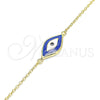 Pulsera Elegante 03.336.0073.2.07 Plata Rodinada, Diseño de Ojo Griego, Esmaltado Azul, Tono Dorado (Grosor 01 MM, 7 Pulgadas de Largo)