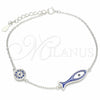 Pulsera Elegante 03.336.0078.07 Plata Rodinada, Diseño de Pescado, con Micro Pave Zafiro Azul y Blanca, Esmaltado Azul, Rodinado (Grosor 01 MM, 7 Pulgadas de Largo)