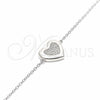Pulsera Elegante 03.336.0081.08 Plata Rodinada, Diseño de Corazón, con Zirconia Cubica Blanca, Pulido, Rodinado (Grosor 01 MM, 8 Pulgadas de Largo)