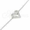 Pulsera Elegante 03.336.0085.08 Plata Rodinada, Diseño de Corazón, con Zirconia Cubica Blanca, Pulido, Rodinado (Grosor 01 MM, 8 Pulgadas de Largo)