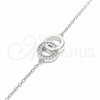 Pulsera Elegante 03.336.0086.08 Plata Rodinada, con Zirconia Cubica Blanca, Pulido, Rodinado (Grosor 01 MM, 8 Pulgadas de Largo)